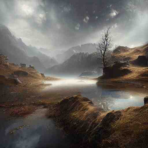 michal karcz grunge painting of a beautiful landscape. , detailed, elegant, intricate, 4k,