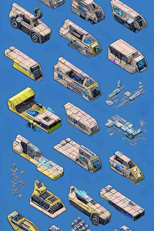 isometric design, sprite sheet, game resources, futuristic van by josan gonzalez 