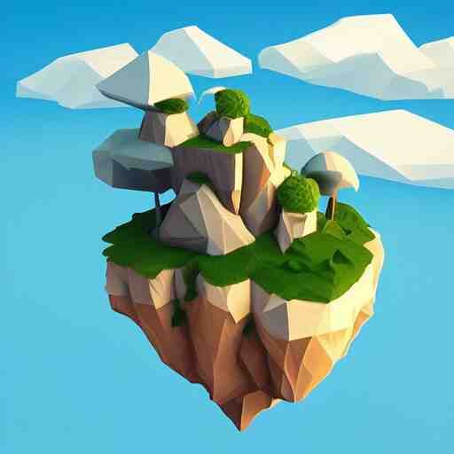 floating island in the sky, low poly, isometric art, 3d art, high detail, artstation, concept art, behance, ray tracing, smooth, sharp focus, ethereal lighting