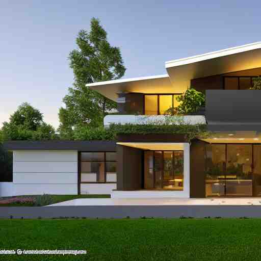 render of a beautiful modern home designed for cozy, curvy, natural aesthetics!!, energy efficiency and maximizing plants and greenery, golden light, high resolution, professional 