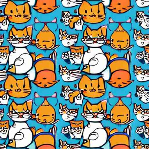 pattern made of several repeating cats wearing sunglasses. cartoon. colorful. cute. 