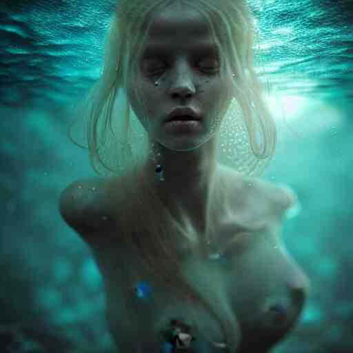 ultra realistic horror photo of a dimly lit translucent female alien creature underwater, very intricate details, focus, full frame image, curvy, model pose, artwork by anna dittmann and greg rutkowski, award winning 