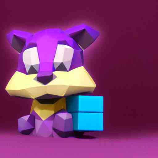 a small purple animal with a yellow box on its head, a low poly render by miyamoto, polycount, rayonism, low poly, polycount, rendered in maya 