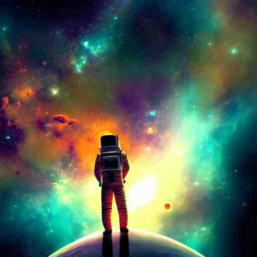 astronaut looking at a nebula , digital art , trending on artstation , hyperdetailed , matte painting , CGSociety