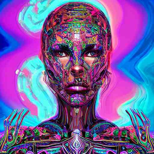 extremely psychedelic cyborg queen of lsd. intricate, elegant, highly detailed, photorealistic digital painting, artstation. 