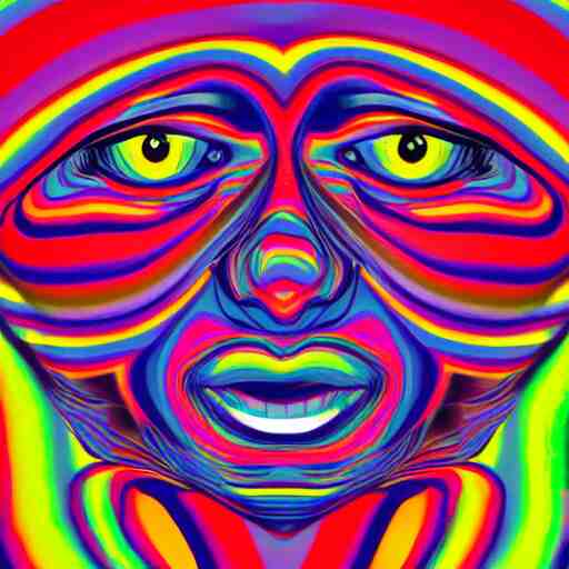 a cool colourful psychedelic face in the style of an album cover 