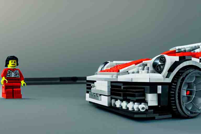 Porsche made out of Lego, designed by Apple, octane render, studio light, 35mm,