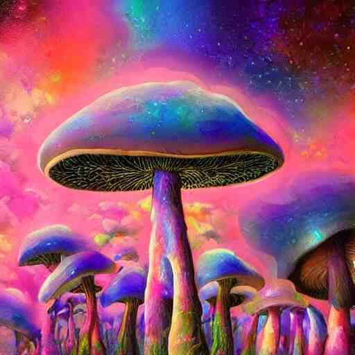 trippy mushrooms, acrilic paint, digital, artstation, detailed intricate ink illustration, heavenly atmosphere, digital art, overdetailed art, concept art, complementing colors, trending on artstation, cgstudio, the most beautiful image ever created, dramatic, subtle details 