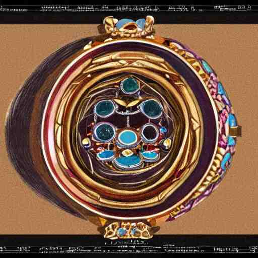 sketch of four points of view of a complex ring with a complex cameo ornament of a panther, technical sketch, rose gold, gems, high coloration, ambient lightning, highly detailed, 8 k 