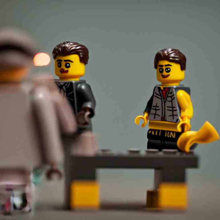 a cinematic film still of a stop motion film starring bill murray as a lego fig, shallow depth of field, 8 0 mm, f 1. 8 