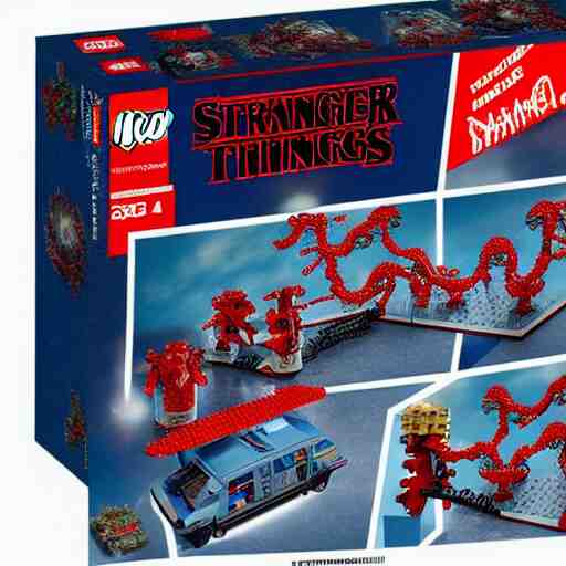 official Stranger Things demogorgon Lego technic set, pictured on a white background, highly detailed, 8k, field depth, Lego creators winner set