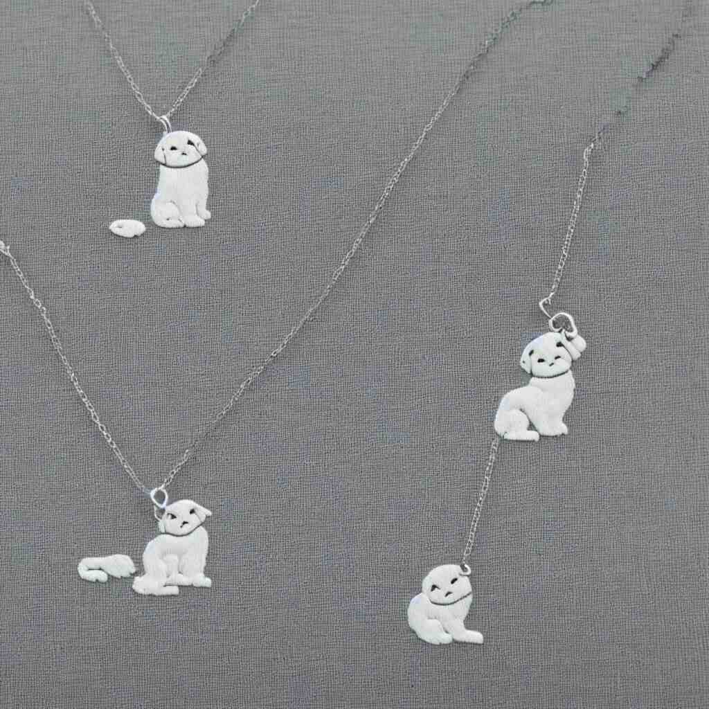 Scottish fold patterned silver embroidered necklace