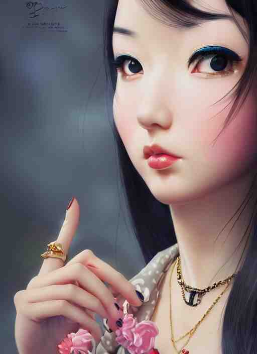 a pin up and beautiful fashion dreamlke japan girl with lv jewelry, character art, art by artgerm, wlop, loish, ilya kuvshinov, hyperdetailed, 8 k realistic, symmetrical, global illumination, radiant light, frostbite 3 engine, cryengine, dof, trending on artstation, digital art, chanel, dior, fantasy and detailed and intricate background 