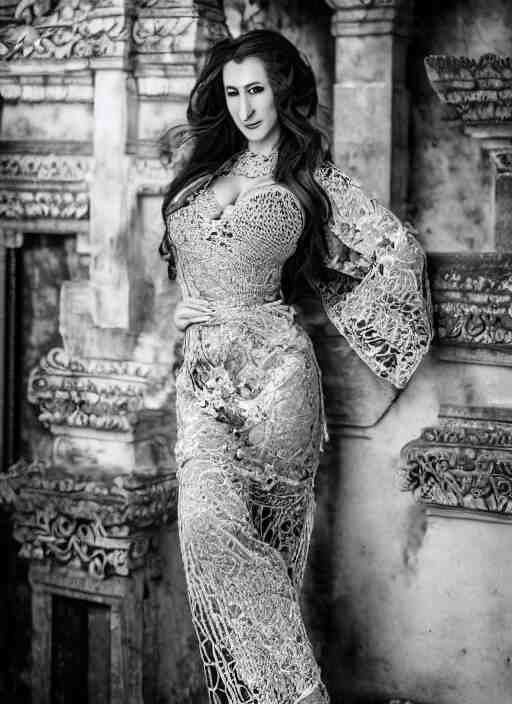 portrait of jordan carver wearing kebaya in bali temple, by charlotte grimm, natural light, detailed face, beautiful features, symmetrical, canon eos c 3 0 0, ƒ 1. 8, 3 5 mm, 8 k, medium - format print, 