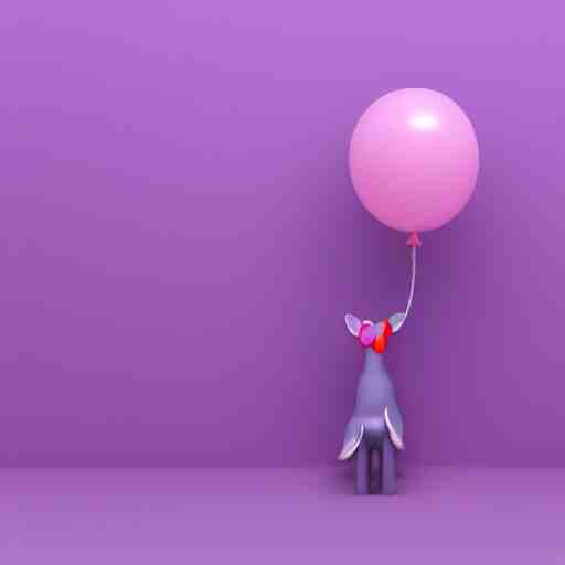 3D render of a pink balloon dog in a violet room