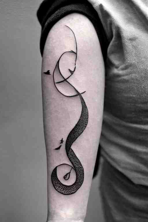 a simple tattoo design of birds flying in a 8 spiral, black ink, logo 