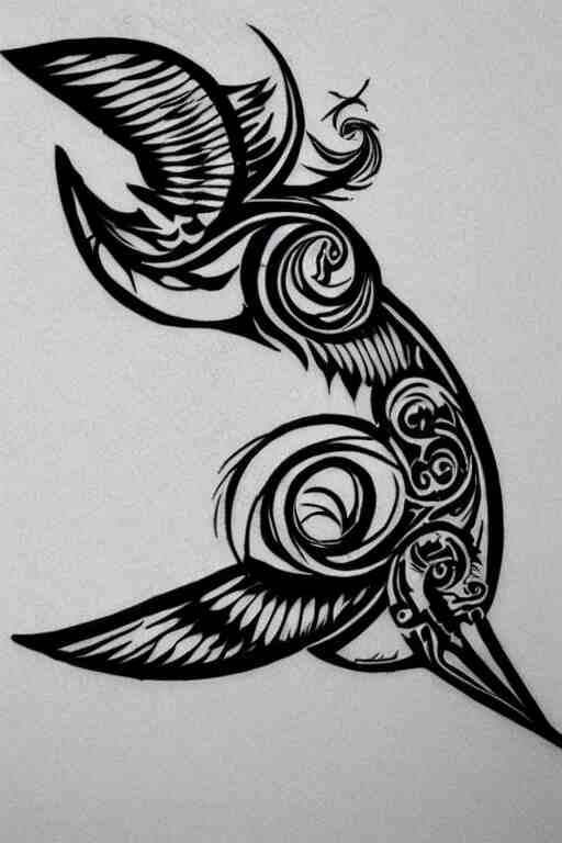 a simple tattoo design of birds flying in a 3 spiral, black ink, logo 