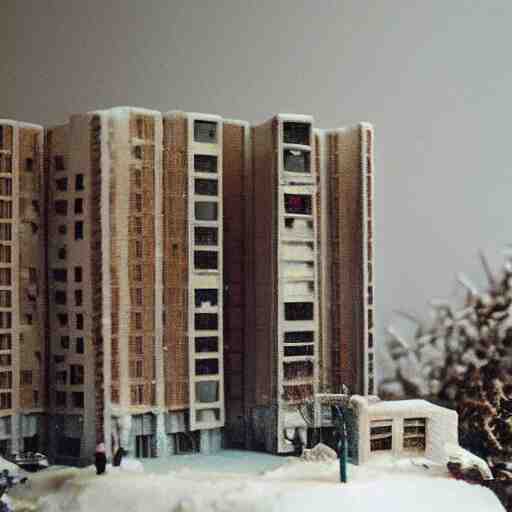 a snow globe diorama with a soviet apartment building in it, brutalism, isometric, physically based rendering, 1 9 9 0's 