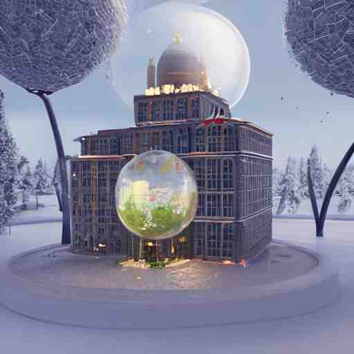 a snow globe with a soviet apartemnt building in it, a computer rendering by leandro erlich, trending on cgsociety, retrofuturism, tesseract, isometric, physically based rendering 