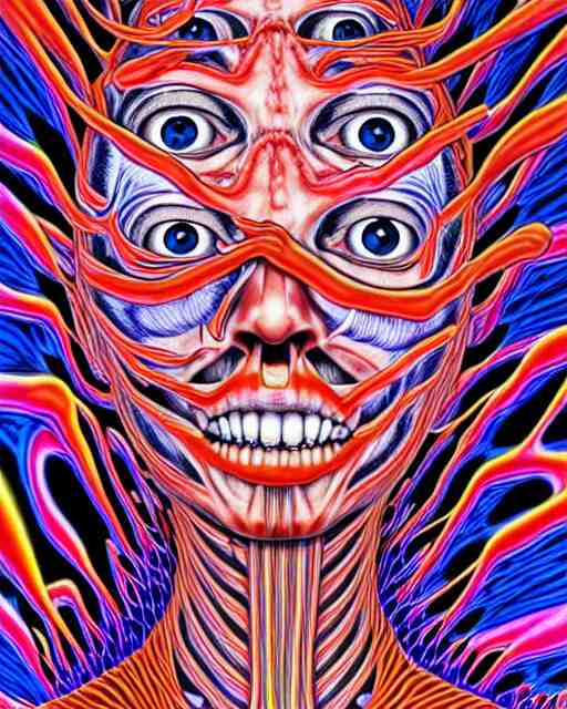 human body breaking away, conjuring psychedelic background, part by shintaro kago, part by alex gray, ultra realistic, highly detailed, 8 k, trending on artstation, fractalism, symmetry 