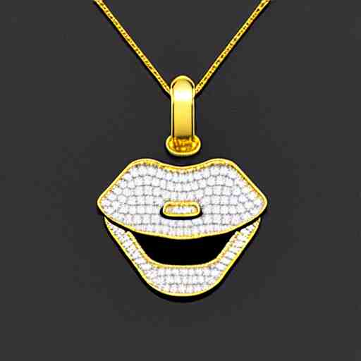 smiling diamond teeth, as a pendant on a gold chain 