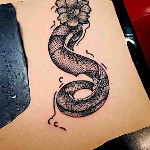 tattoo design, stencil, tattoo stencil, traditional, a snake surrounded by flowers