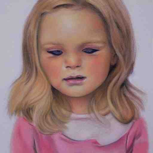 4 year old blonde girl with iphone colored pencil on white background by eloise wilkin 