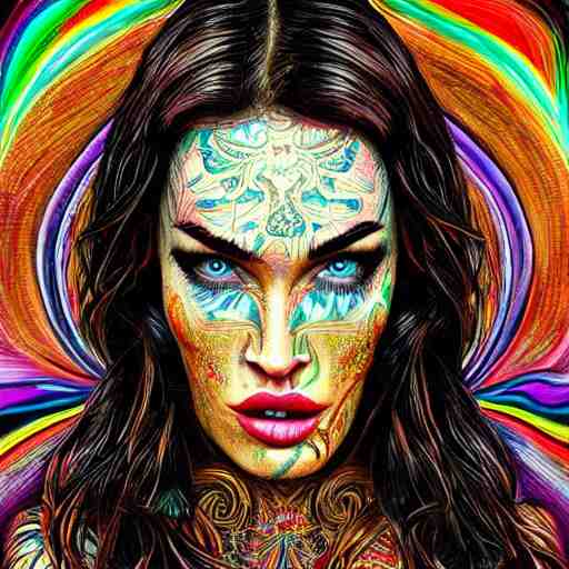 an extremely psychedelic portrait of megan fox as mgk, surreal, lsd, face, detailed, intricate, elegant, lithe, highly detailed, digital oth, sharp focus, illustration, 