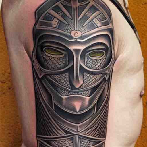 A german knight in armor designed by alex grey, tattoo, tattoo art, Black and grey tattoo style