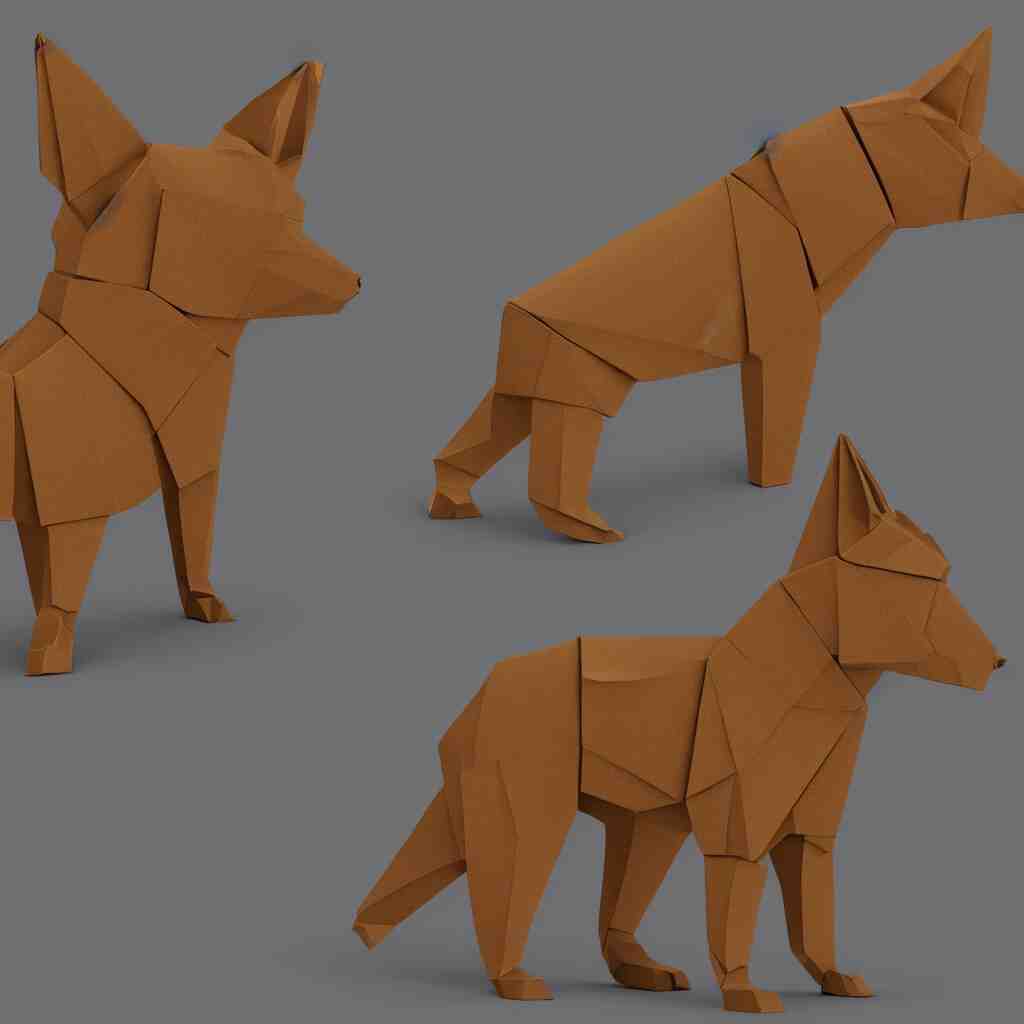 3 d rendering of japanese cardboard origami of simple shape of german shepherd, 2 d image, trending on artstation 