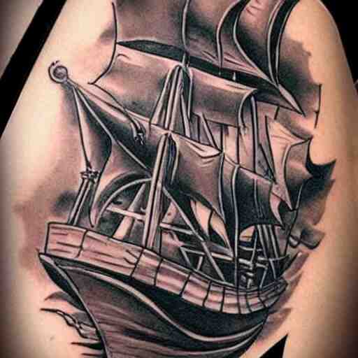 A pirate ship tattoo design in the design of Dmitriy Samohin