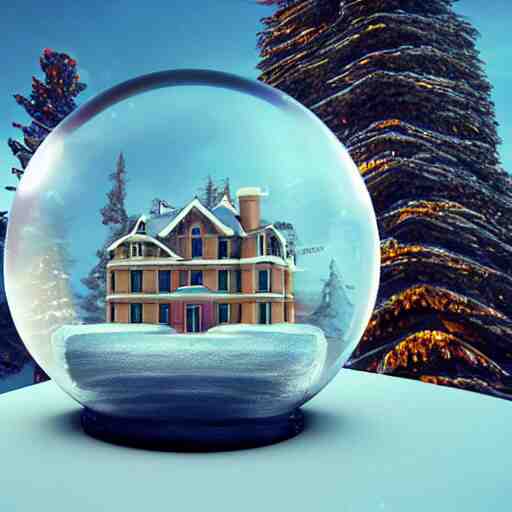 a snow globe with a building in it, a computer rendering by leandro erlich, trending on cgsociety, retrofuturism, tesseract, isometric, physically based rendering 