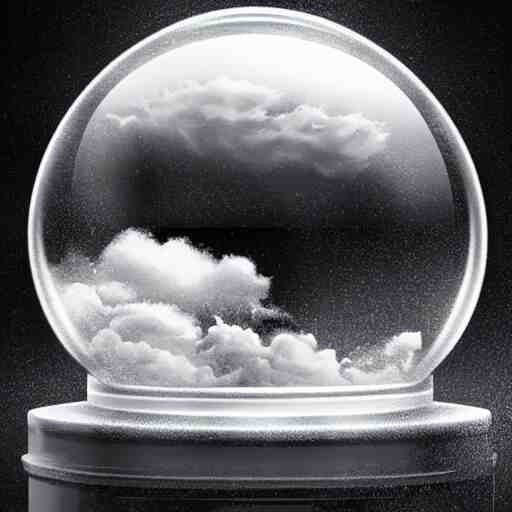 thunderstorm inside a snowglobe. Beautiful moody monochrome clouds in moody greys and blues. High quality digital art, trending on artstation