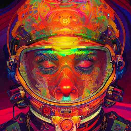 An extremely psychedelic experience, colorful, surreal, dramatic lighting, cosmonaut, LSD, face, detailed, intricate, elegant, highly detailed, digital painting, artstation, concept art, smooth, sharp focus, illustration, art by Sam Spratt, Dan Mumford, Artem Demura and Alphonse Mucha