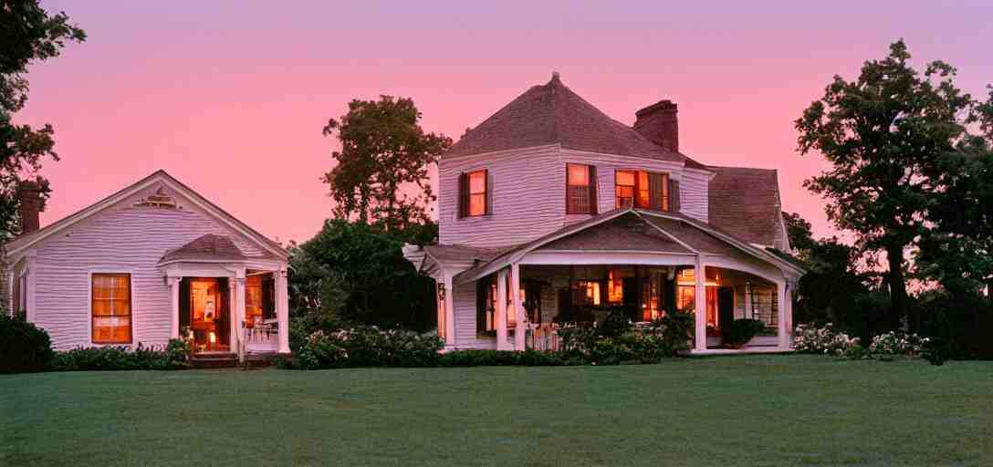 american foursquare house designed by dali, david lynch, and cartier at sunset. cinematic. fujinon premista 1 9 - 4 5 mm t 2. 9. portra 8 0 0. 