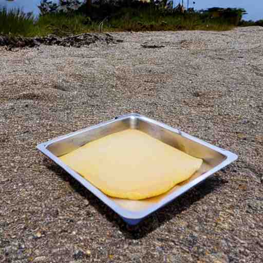 a rectangle-shaped wok with no food in it, on the beach