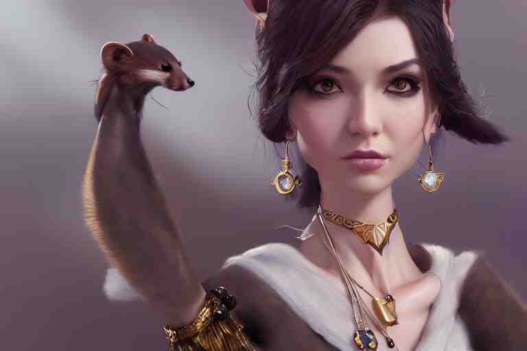 anthropomorphic female marten wearing jewlery, made by Stanley Artgerm Lau, WLOP, Rossdraws, ArtStation, CGSociety, concept art, cgsociety, octane render, trending on artstation, artstationHD, artstationHQ, unreal engine, 4k, 8k,