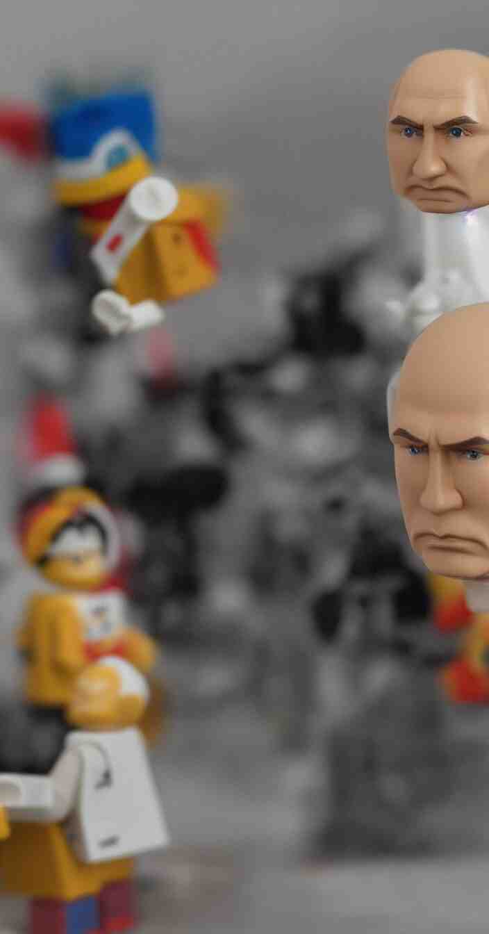 realistic lego figure with face of vladimir putin 