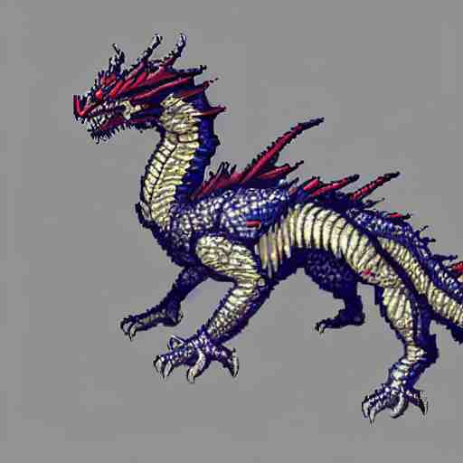 blueprint of a fantasy dragon pixel art 