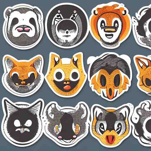 sticker illustration of angry animals 