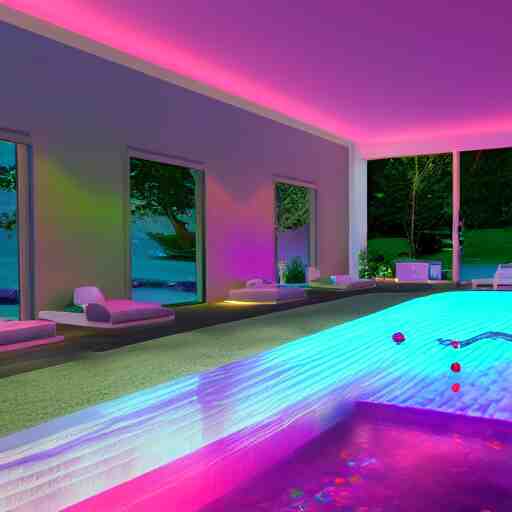 govee hue led strip lighting, swiming pool, scene, colourful, 8 k, unreal engine, realistic, house and home, 