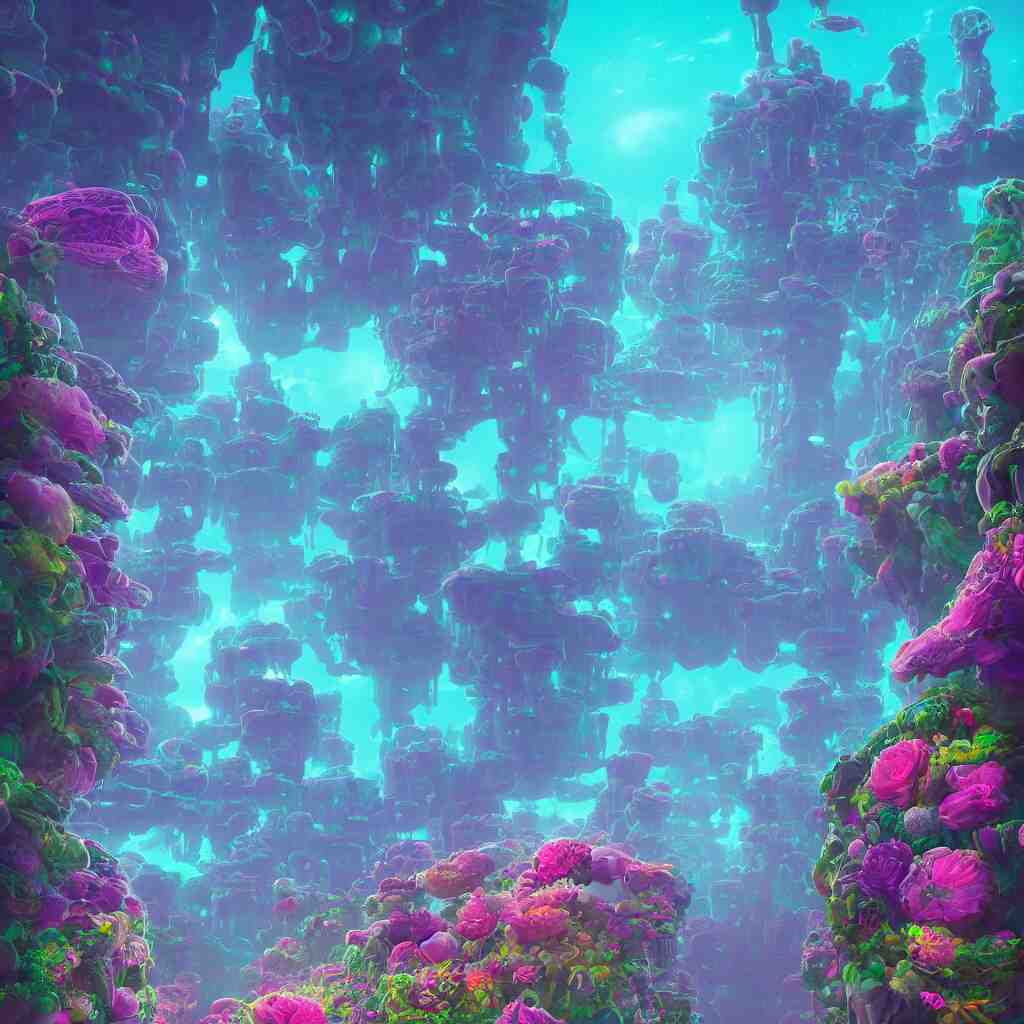 concept art, a world full of life divine thrill of the biological tranquil sky, atoms floating, cosmic horror, gothic harts, flowers, artwork by beeple and lisa frank, fantasy art, high - detailed, 8 k, uhd 