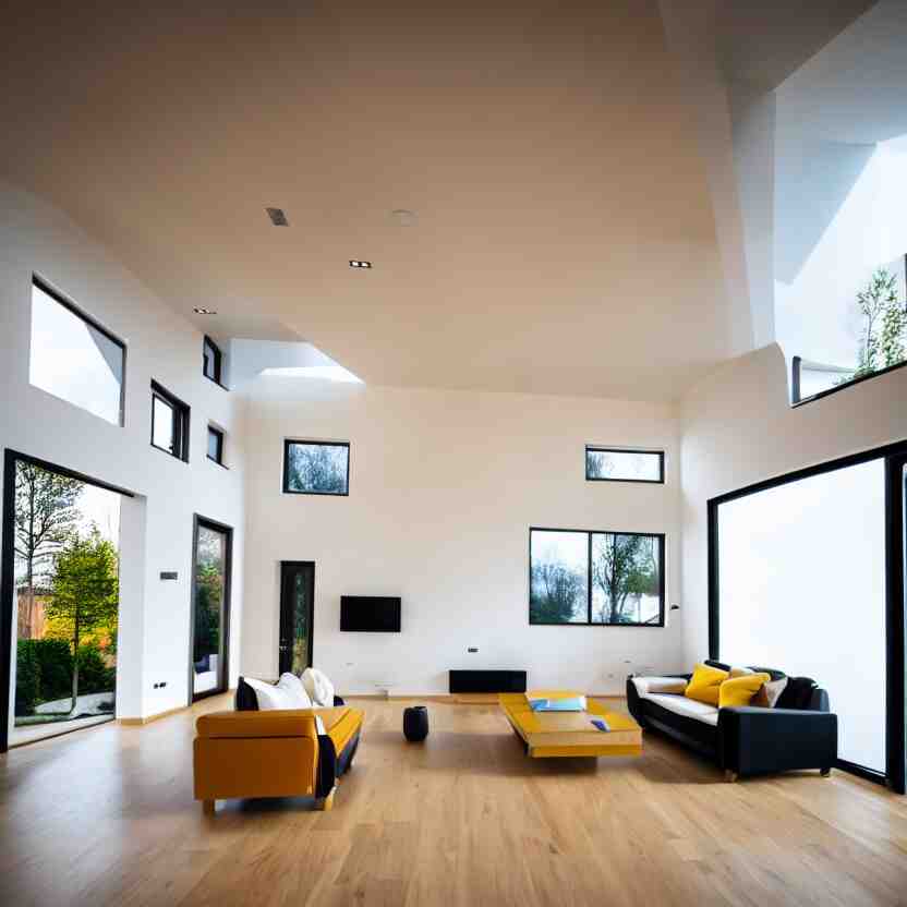 Interior photograph of a bright modern house, 8k, ultra HD