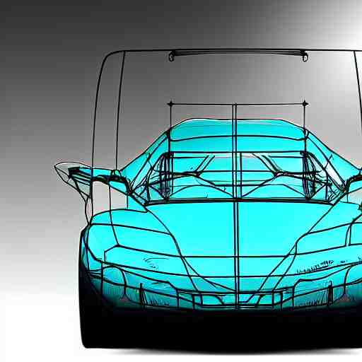 turquoise water covers a transparent car wireframe, digital art 