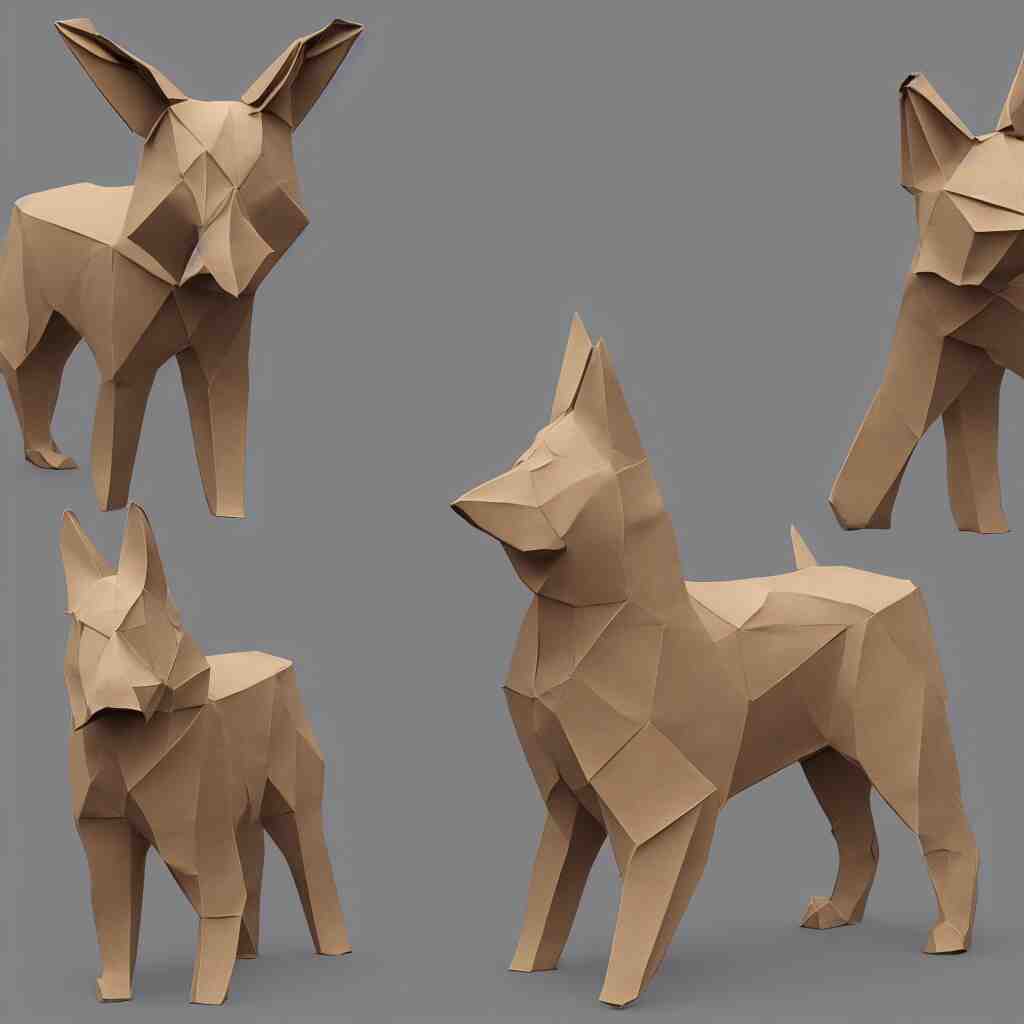 3 d rendering of japanese cardboard origami of simple shape of german shepherd, 2 d image, trending on artstation 