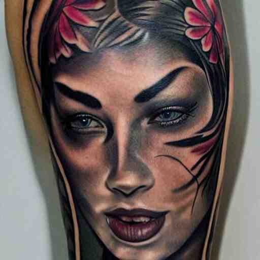 girl with tribal tattoo, realistic detailed shading, photo, robin elay 