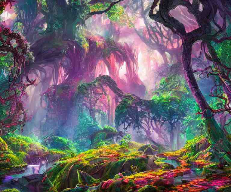 a mystical wonderland, high fantasy, magical elements, vibrant colors, lush landscape, sharp details, high res 