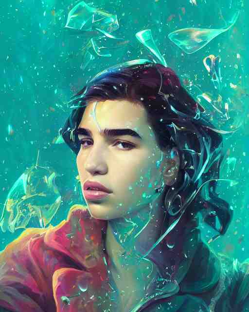 portrait of dua lipa, by petros afshar, sabbas apterus, brian sum, ross tran, shattered glass, bubbly underwater scenery, radiant light