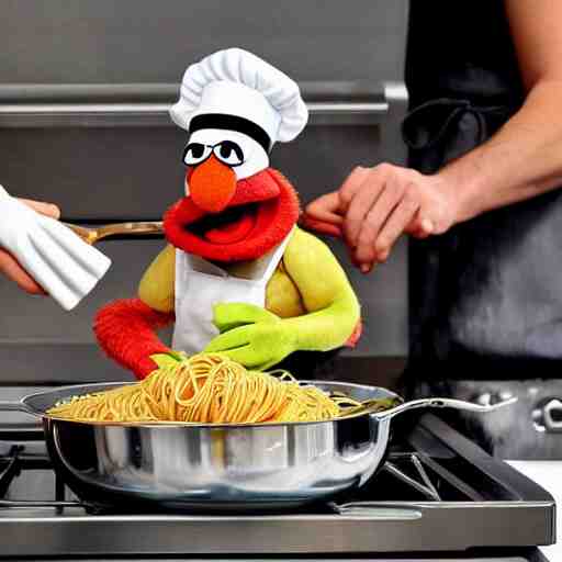 italian chef cooking muppets like spaghetti 