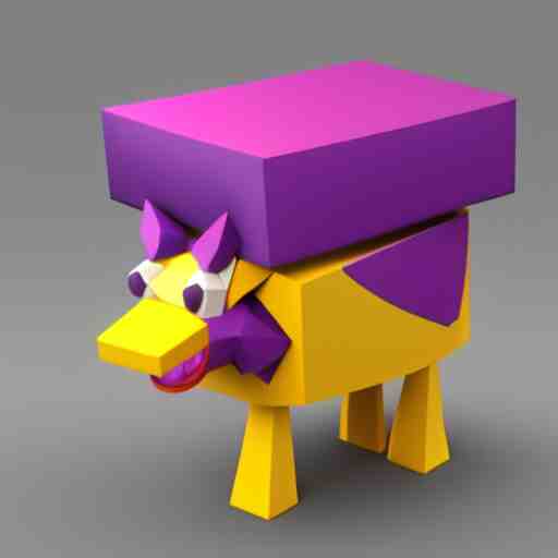 a small purple animal with a yellow box on its head, a low poly render by miyamoto, polycount, rayonism, low poly, polycount, rendered in maya 